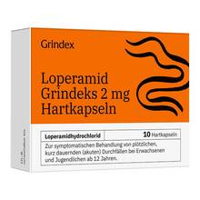 Abbildung: Loperamid Grindeks 2 mg Hartkapseln 10 St, Hartkapseln PZN 19300236 
