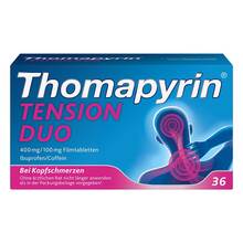 Abbildung: Thomapyrin Tension Duo 400 mg / 100 mg Filmtabletten 36 St, Filmtabletten PZN 19383570 
