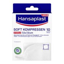 Abbildung: Hansaplast Soft Kompressen 7,5x7,5 cm steril 5X2 St, Pflaster PZN 19401724 