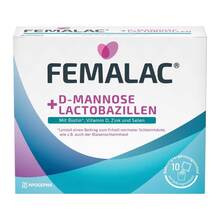 Abbildung: Femalac D-Mannose + Lactobazillen Pulver zur H.e.L.z.E. 10 St, Pulver zur Herstellung einer Lösung zum Einnehmen PZN 19820869 