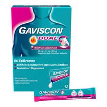 Abbildung: Gaviscon Dual Waldfrucht 500mg / 213mg/325mg Sue 12X10 ml, Suspension zum Einnehmen PZN 20033065 