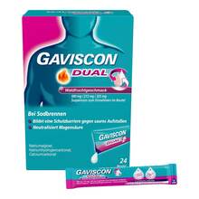 Abbildung: Gaviscon Dual Waldfrucht 500mg / 213mg/325mg Sue 24X10 ml, Suspension zum Einnehmen PZN 20033094 