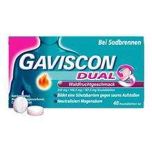 Abbildung: Gaviscon Dual Waldfrucht 250mg / 106,5mg/187,5mg Kta 48 St, Kautabletten PZN 20033119 