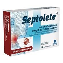 Abbildung: Septolete mit Cola-Geschmack 3mg / 1mg Lutschtabletten 16 St, Lutschtabletten PZN 20082425 