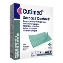 Abbildung: CUTIMED Sorbact Contact Kompressen 7x9 cm steril 5 St, Kompressen PZN 20114148 
