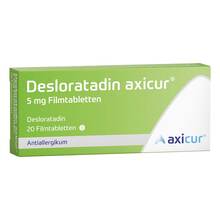 Abbildung: Desloratadin axicur 5 mg Filmtabletten 20 St, Filmtabletten PZN 20300980 