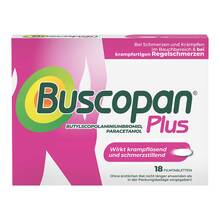 Abbildung: Buscopan plus 10 mg / 500 mg Filmtabletten 18 St, Filmtabletten PZN 20319040 