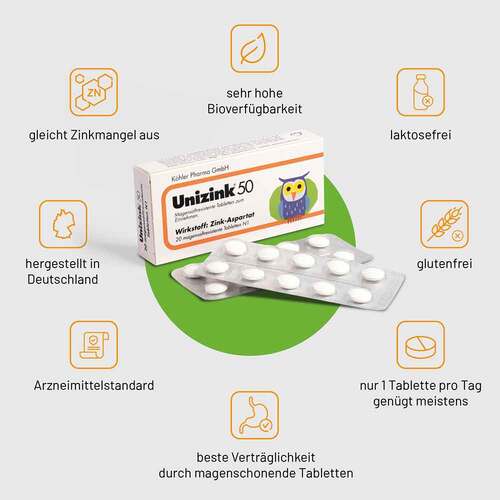 Unizink 50 magensaftresistente Tabletten - 3