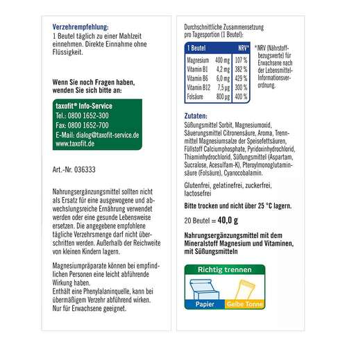 Taxofit Magnesium 400 + B1+B6+B12+Fols&auml;ure 800 Granulat  - 7