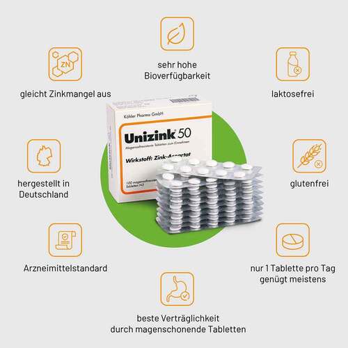Unizink 50 magensaftresistente Tabletten - 3