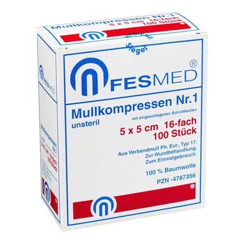 Mullkompressen ES 5x5 cm unsteril 16fach Gr&ouml;&szlig;e 1 - 1