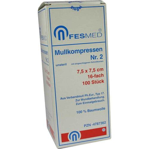 Mullkompressen ES 7,5x7,5 cm unsteril 16fach Gr&ouml;&szlig;e 2 - 1