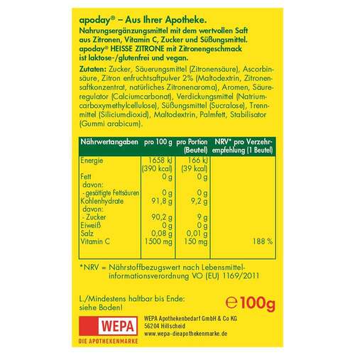 Apoday hei&szlig;e Zitrone Vitamin C Pulver - 2