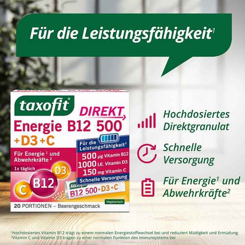 Taxofit Energie B12 500 + D3+C Direkt Granulat - 2