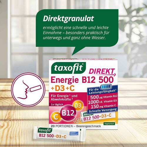 Taxofit Energie B12 500 + D3+C Direkt Granulat - 4