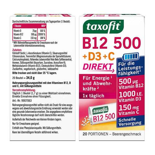 Taxofit Energie B12 500 + D3+C Direkt Granulat - 9