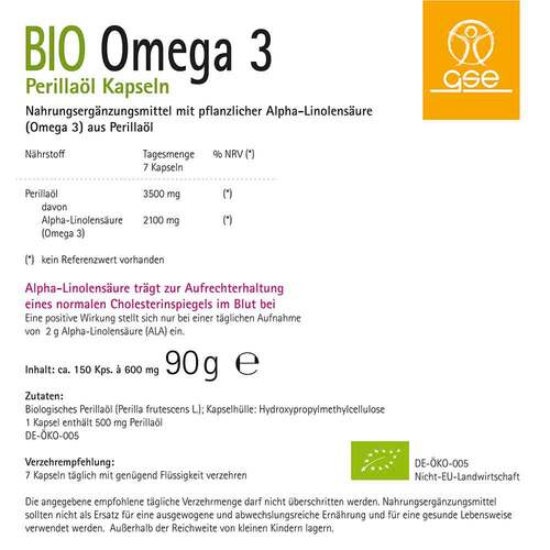 Gse Omega-3 Perilla&ouml;l biologische Kapseln - 3