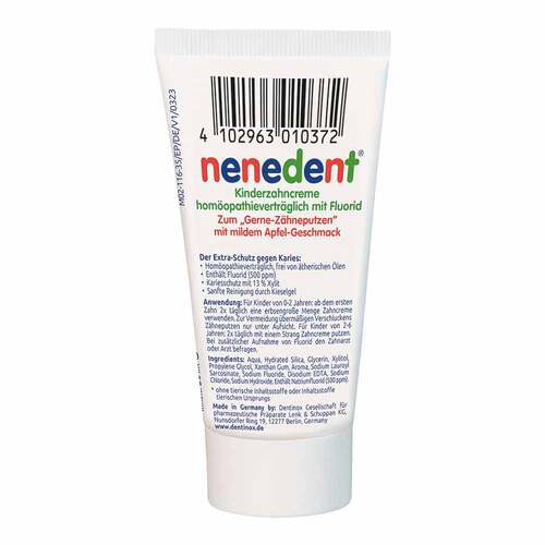 Nenedent Kinderzahncreme hom&ouml;opathievertr&auml;glich mit Fluorid  - 2