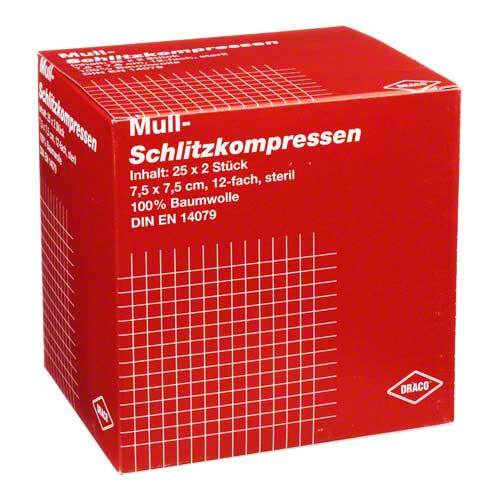 Schlitzkompressen Mull 7,5x7,5 cm steril 12fach - 1