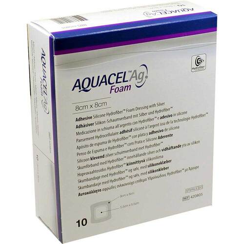 AQUACEL Ag Foam adh&auml;siv 8x8 cm Verband - 1