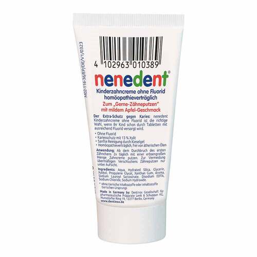 Nenedent Kinderzahncreme ohne Fluorid Standtube - 2