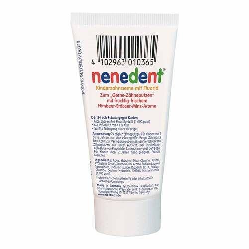 Nenedent Kinderzahncreme mit Fluorid Standtube - 2