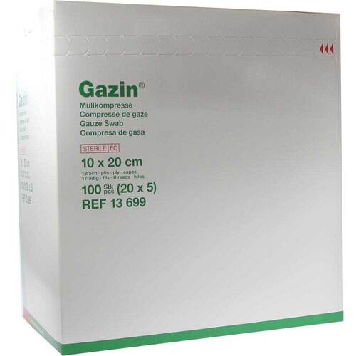 Gazin Mullkomp.10x20 cm steril 12fach extra gro&szlig; - 1