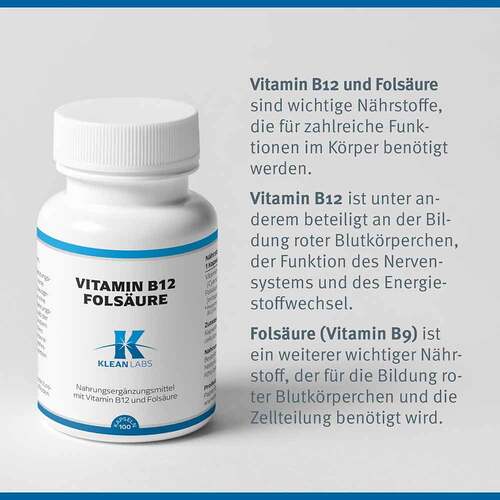 Vitamin B12 + Fols&auml;ure Klean Labs Kapseln - 4