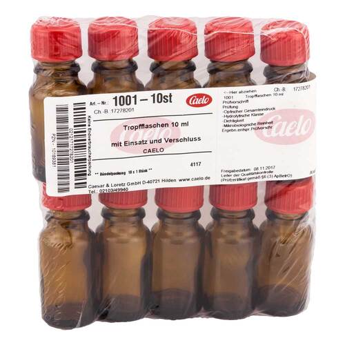 Tropfflasche 10 ml braun mit Einsatz + Verschluss - 1