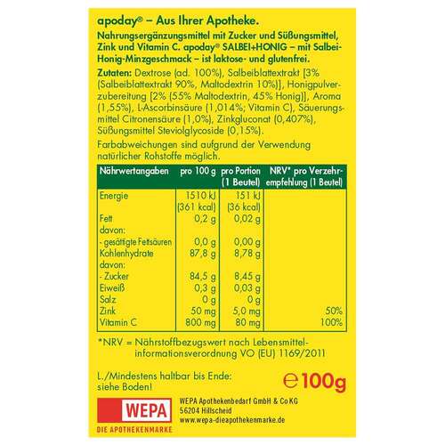 Apoday hei&szlig;er Salbei + Honig+Vitamin C +Zink Pulver - 2