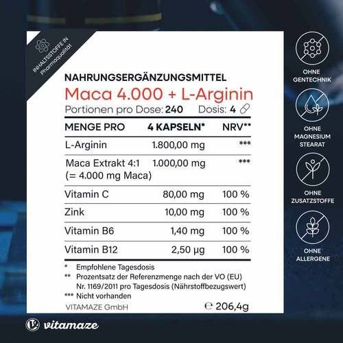 Maca 4:1 hochdosiert + L-Arginin Kapseln - 5