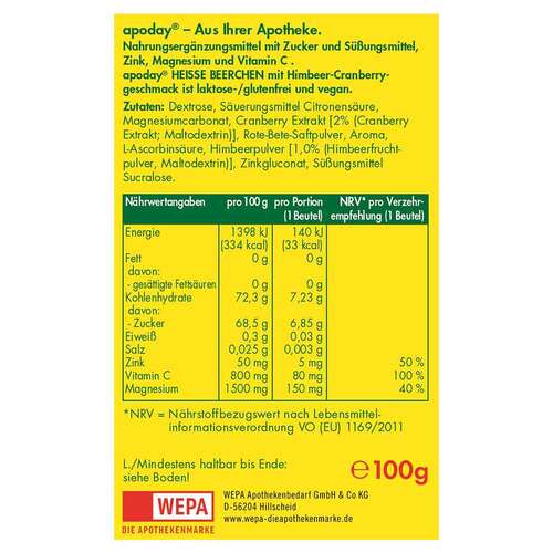 Apoday hei&szlig;e Beerchen + Vitamin C +Zink+Magnesium Pulver - 2