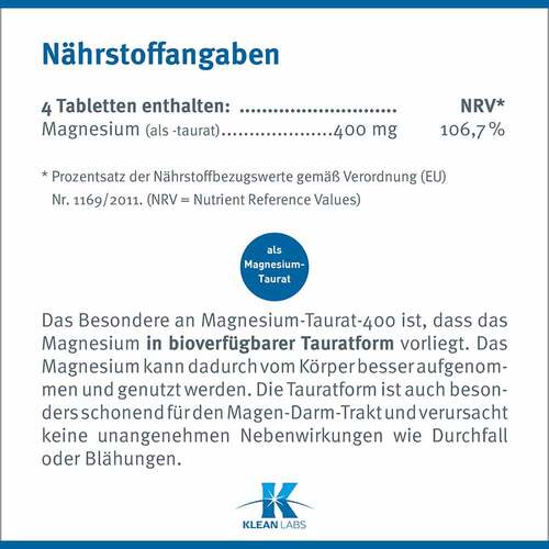 Magnesiumtaurat 400 Klean Labs Tabletten - 5