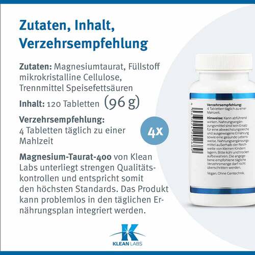 Magnesiumtaurat 400 Klean Labs Tabletten - 6