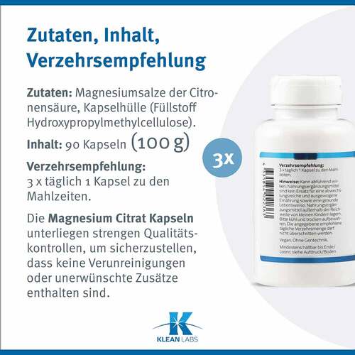 MAGNESIUM CITRAT KLEAN LABS Kapseln - 6
