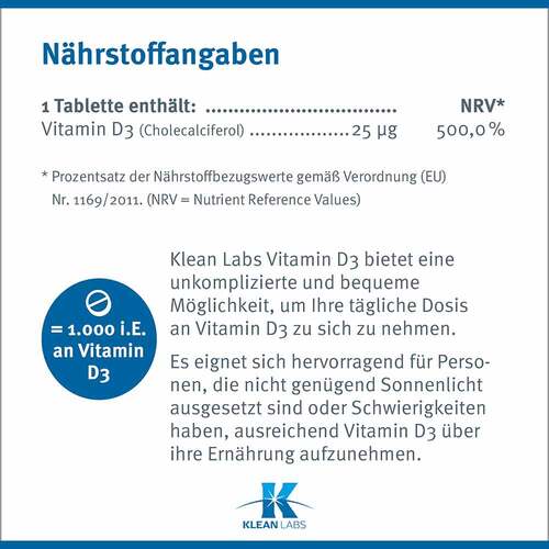 Vitamin D 1000 I.E. Klean Labs Tabletten - 5