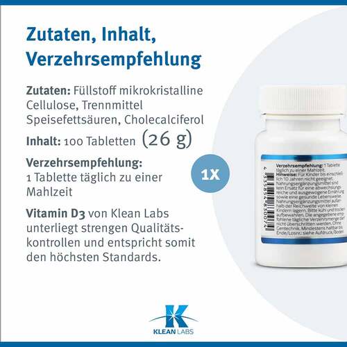 Vitamin D 1000 I.E. Klean Labs Tabletten - 6