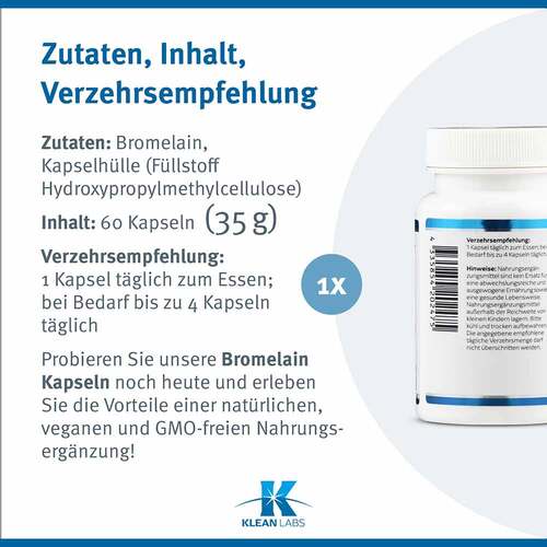 Bromelain 500 mg Klean Labs Kapseln - 6