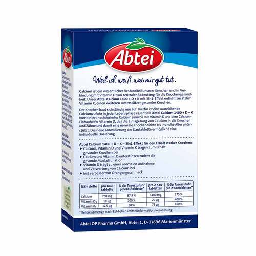 Abtei Calcium 1400 + Vitamin D3+K Kautabletten - 4