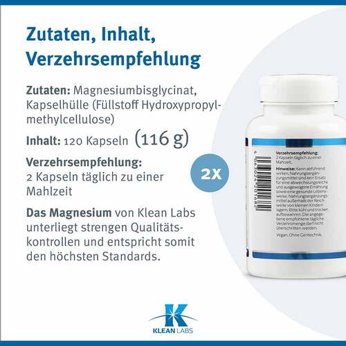Magnesium Bisglycinat Klean Labs Kapseln - 6