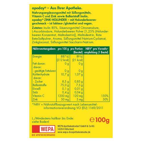 Apoday Zink-Holunder + Vitamin C Pulver - 2