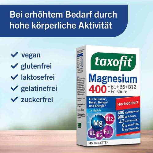 Taxofit Magnesium 400 + B1+B6+B12+Fols&auml;ure Tabletten - 4