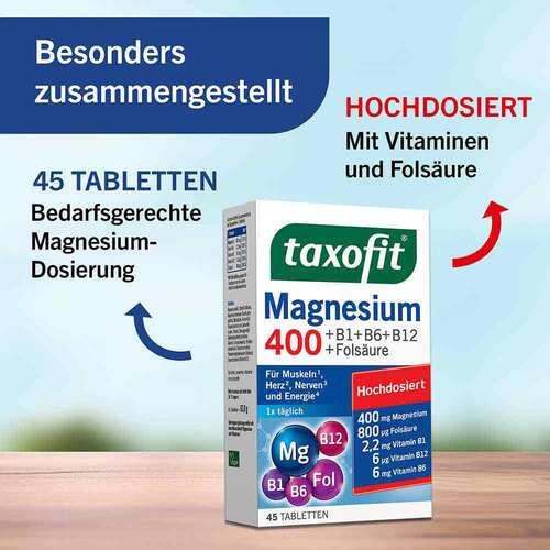 Taxofit Magnesium 400 + B1+B6+B12+Fols&auml;ure Tabletten - 6