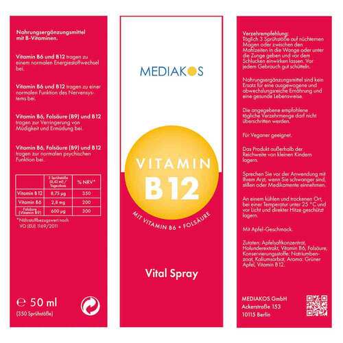 Vitamin B12 + B6+Fols&auml;ure Mediakos Vital Spray - 5