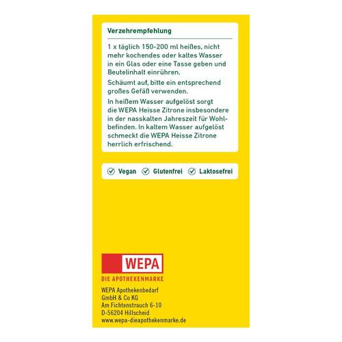 Wepa hei&szlig;e Zitrone + Vitamin C +Calcium zuckerfrei Pulver - 3
