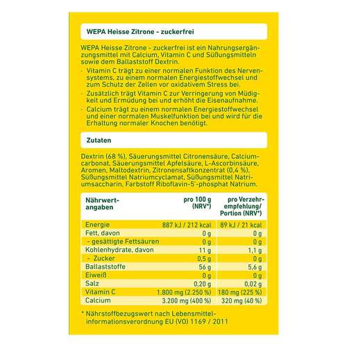 Wepa hei&szlig;e Zitrone + Vitamin C +Calcium zuckerfrei Pulver - 4