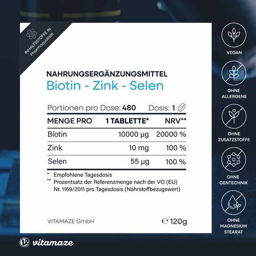 Biotin 10 mg hochdosiert + Zink+Selen Tabletten - 3