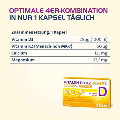 Vitamin D3 K2 Hevert + Calcium und Magnes.1000 IE Kapseln  - 3