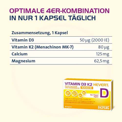 Vitamin D3 K2 Hevert + Calcium und Magnes.2000 IE Kapseln  - 2