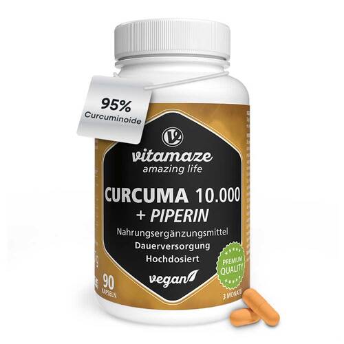 Curcuma 10.000 + Piperin hochdosiert vegan Kapseln - 2